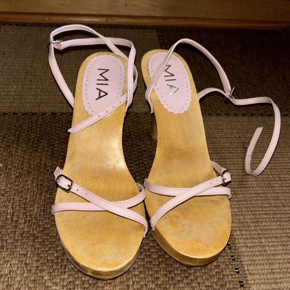 MIA Women's wooden and pink Strappy Heels size 8 - Picture 9 of 9